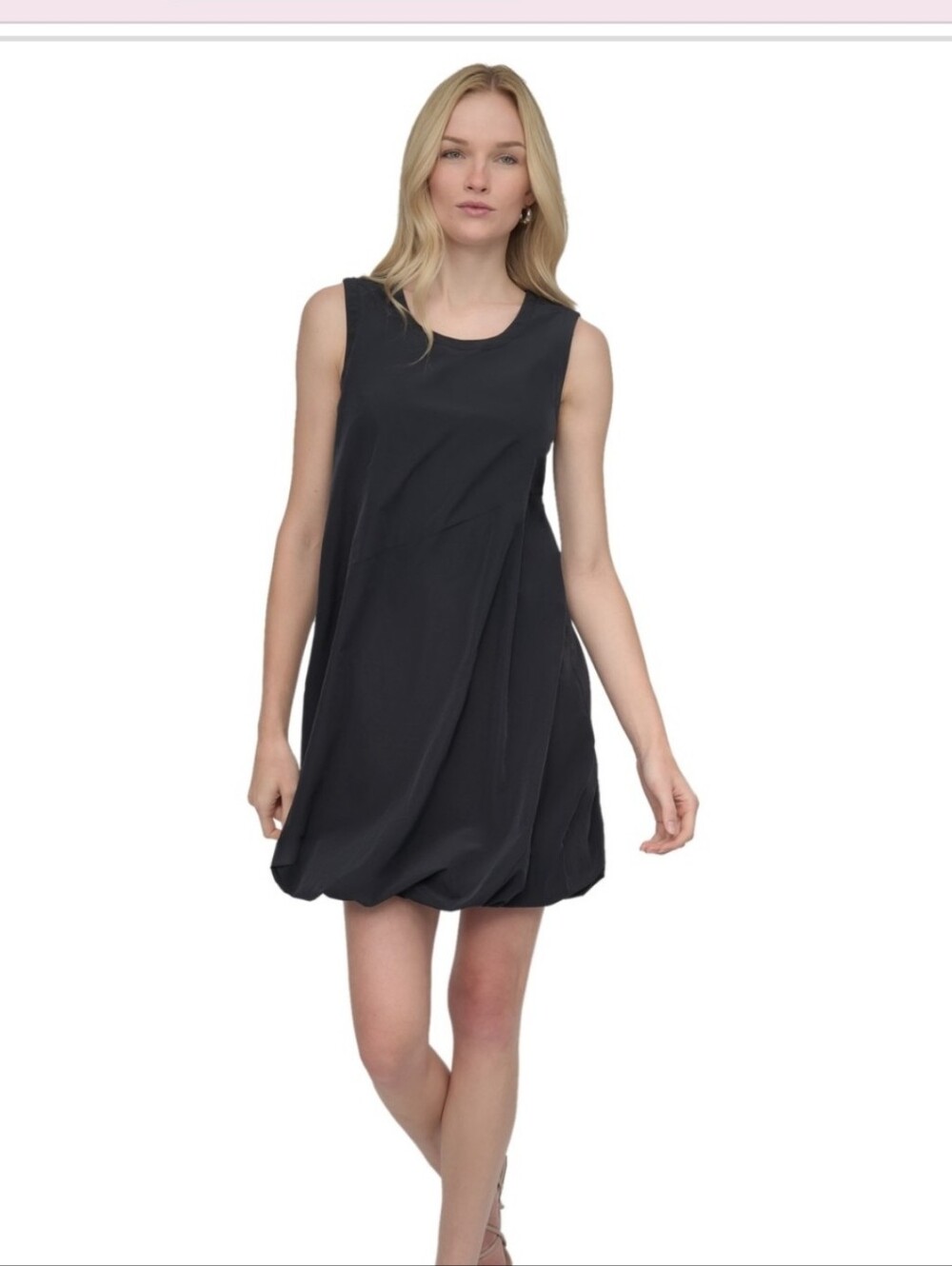 Dkny Black Scoop-Neck Sleeveless brushed silk look  Bubble hem Dress  size 14